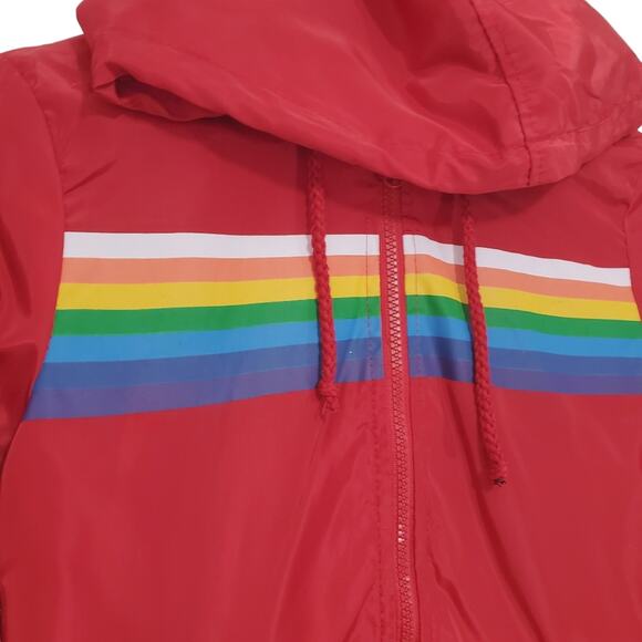 New Look | Retro 70s 80s Rainbow Chest Full Zip Hooded Windbreaker Jacket - Picture 3 of 11